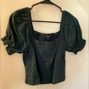 Madewell Dark Green Bell Sleeve Crop Top